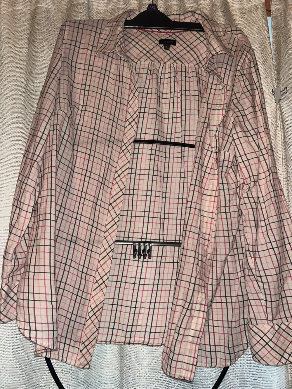 Talbots White Plaid Shirt with Pink & Black Checks